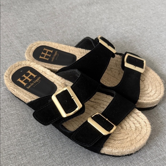 Haute Hippie Black Sandals with Gold Accents nwot - Picture 2 of 6